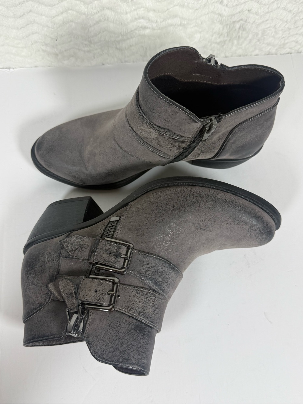 Nicole Dawn Charcoal Gray Ankle Booties with Double Buckles